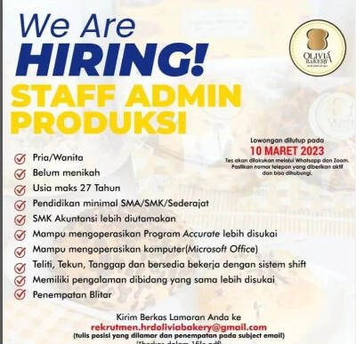 OLIVIA BAKERY (STAF ADMIN PRODUKSI)